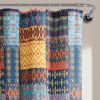 72-inch Navy Blue Orange Yellow Teal Boho Patchwork Polyester Shower Curtain